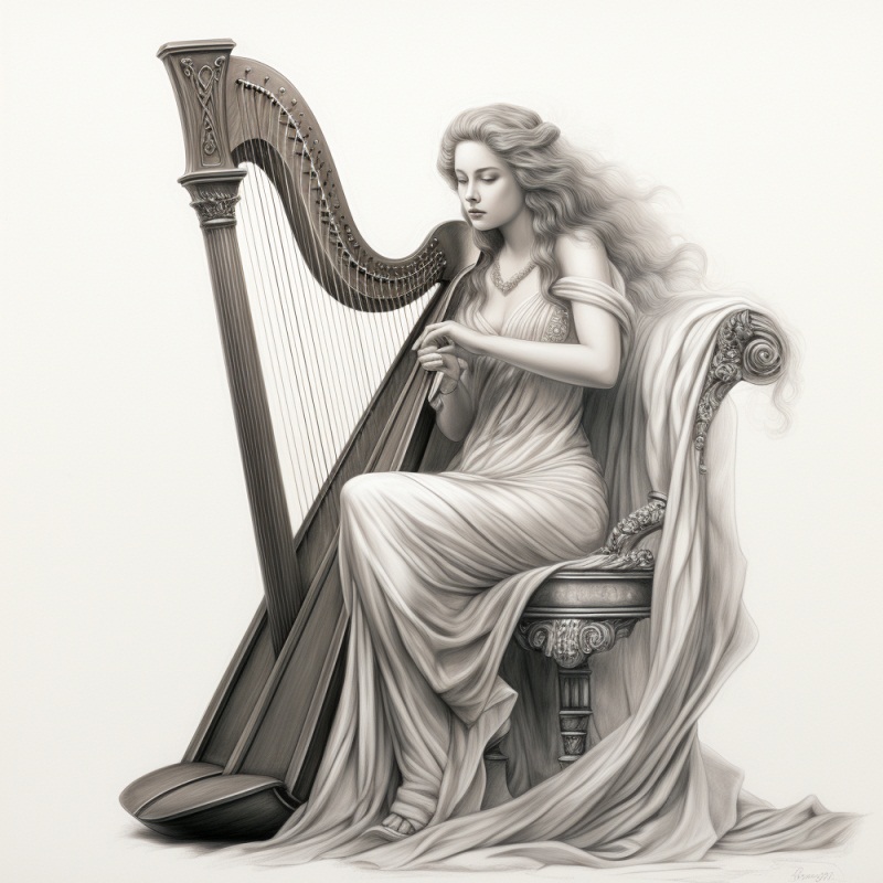 Девушка и старинный музыкальный инструмент