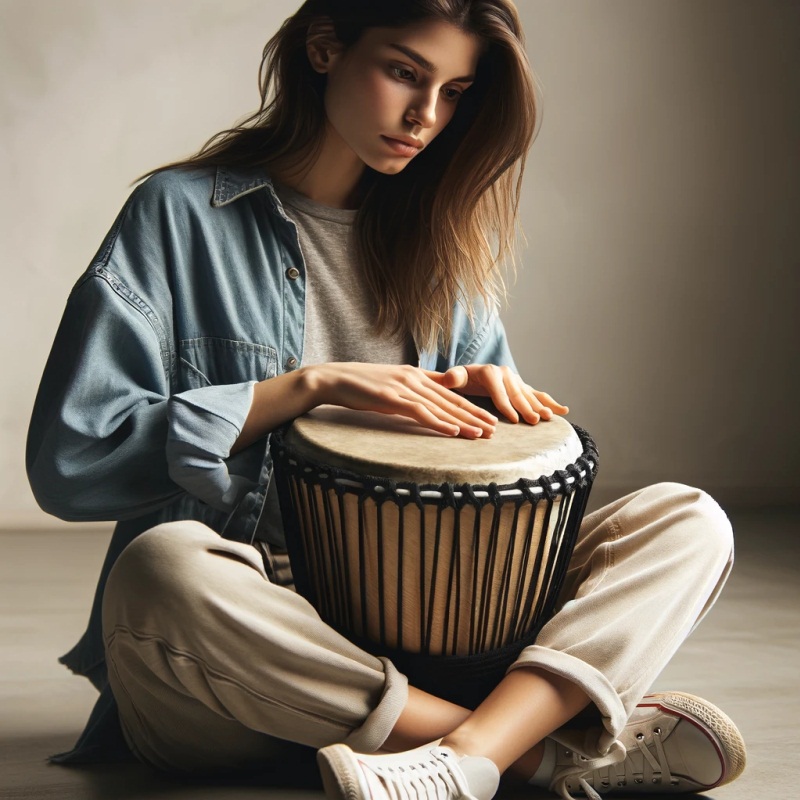 Девушка играет на барабане