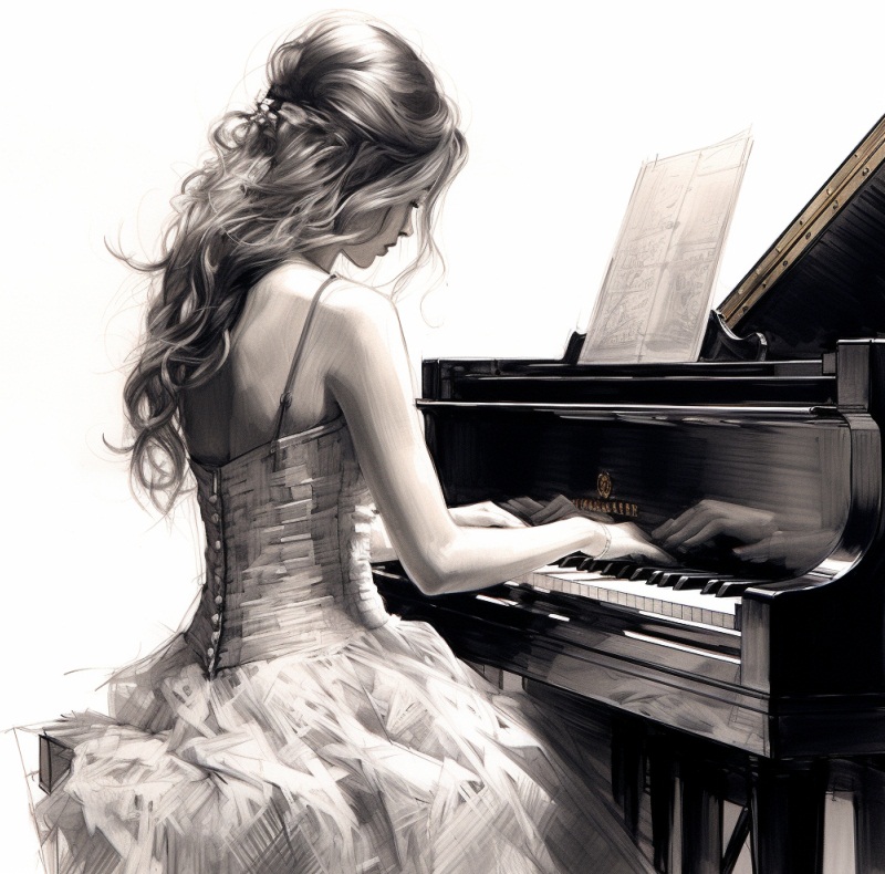Девушка играет на фортепиано