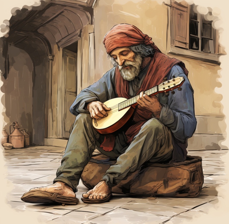 Старый уличный музыкант