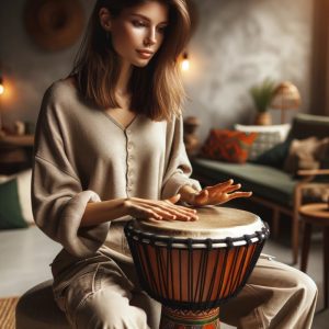 Девушка играет на барабане